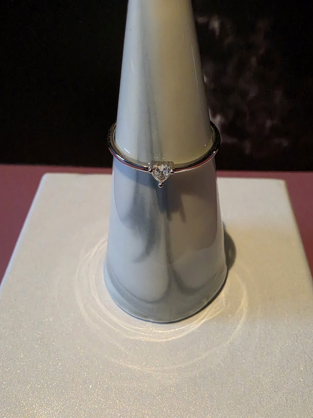 Delicate Sterling Silver Solitaire Heart Accent Ring - White Stone